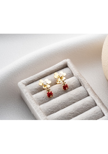 925 Ayar Uğur Böcekli Yonca Küpe.rose.gold.rodaj Gümüş 06981360