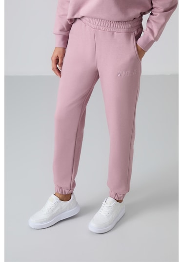 Tommy Life Gül Kurusu Basic Pamuklu O Yaka Oversize Lastik Paça Kadın Eşofman Takım - 95287 Gül Kurusu