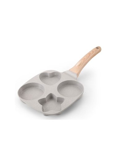 Mufunye Yeni Model Dört Delikli Sağlıklı Taş Tava, Yapışmaz Yumurta Ve Hamburger Pişirme Seti Haki