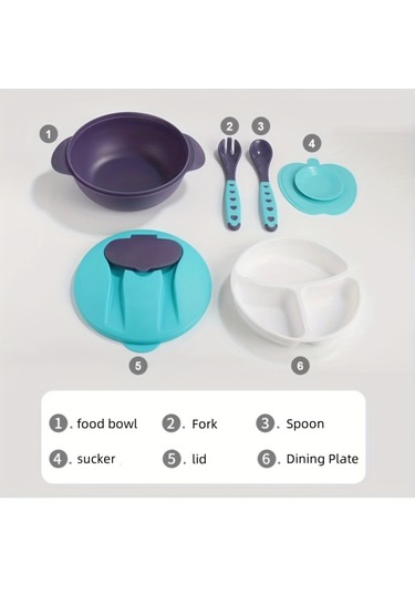 Çocukların Günlük Beslenmesi İçin Vantuz, Kaşık, Çatal, Kase, Kase Kapağı Ve Üç Bölgeli Tabak İçerir