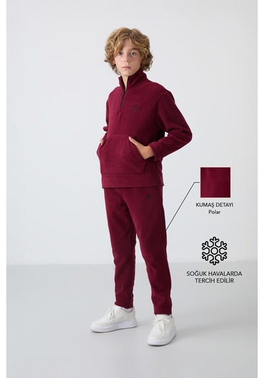 Tommy Life Erguvan Kalın Yumuşak Dokulu Standart Fit Nakışlı Polar Erkek Çocuk Eşofman Takım - 11218 Mor