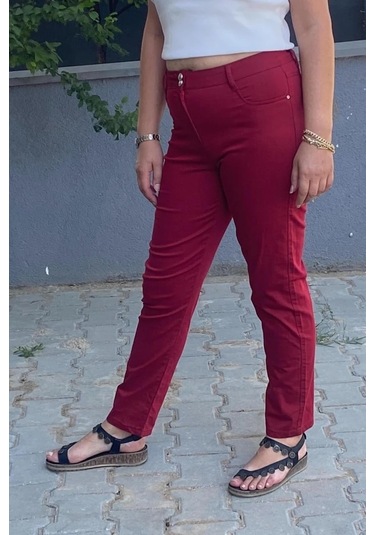 Kadın Kırmızı Boru Paça Pantolon Kırmızı