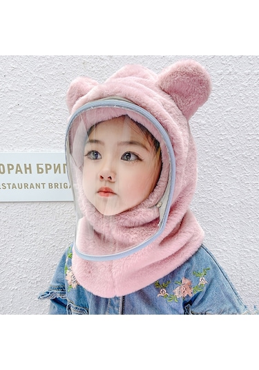 Ikkb Çocuk Rüzgar Geçirmez Maske Yaka Peluş Kulaklıklı Pembe