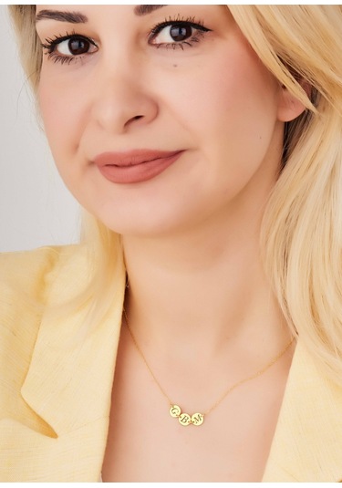 Dkmn Gümüş Yuvarlak 3'lü Harfli Plaka 925 Ayar Kadın Gümüş Kolye