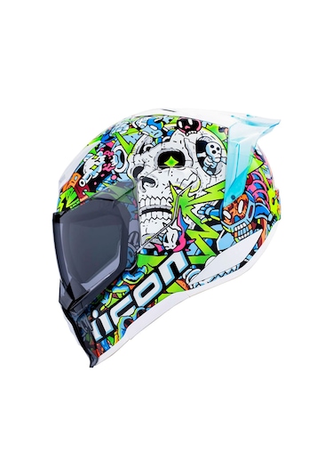 Icon Ultraflite Doodle 3 Mıps Kapalı Kask Beyaz Mavi Yeşil