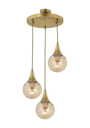 Apliqa Damla 3'lü Yuvarlak Bal Camlı Eskitme Modern Sarkıt Avize