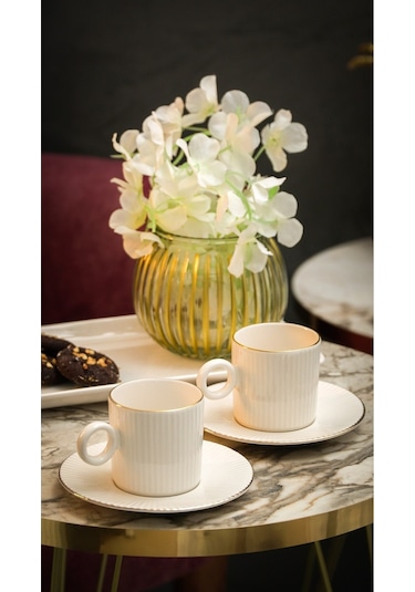 Elif 4 Parça 2 Kişilik Porselen Kahve Takımı Kırık Beyaz