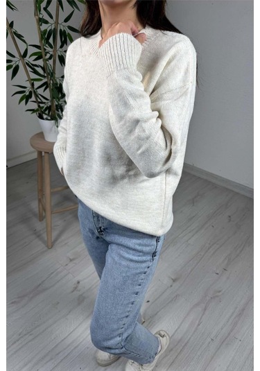 Explode - Kadın Bej Bisiklet Yaka Basic Kazak Bej