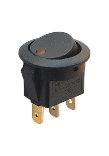 12 V Kırmızı Ledli Mini Yuvarlak Anahtar 1-0 Siyah Rocker Switch