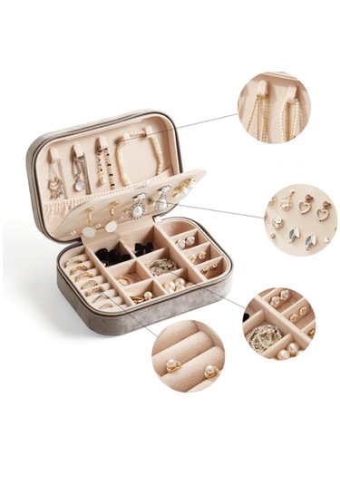 Mdl1-kadife Gri Takı Kutusu Yeni Tasarım Fermuarlı Takı Düzenleyi