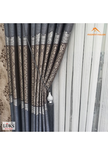 Lüks Kırçıllı Mavi Fon Pano Perde Sık Pile Tek Kanat-modern House Mavi
