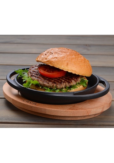 Lava Döküm Yuvarlak Sahan Döküm Demir Yekpare Çift Kulplu Kayın Servis Ahşabı Çap(Ø)16cm.