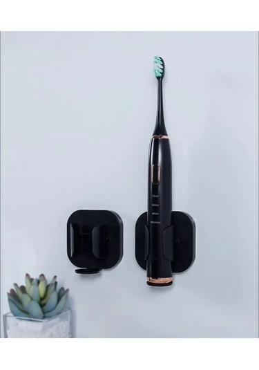 Pazly Yapışkanlı Siyah Duşakabin Seti, Plastik, Pratik, Geeroyoo Fırçası Diş Askısı Abs 2'li - Sh Siyah