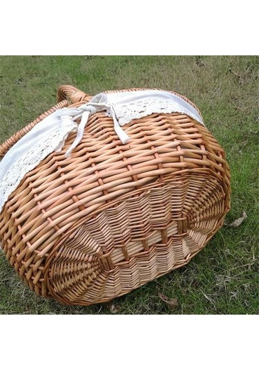 Handwoven Rattan Keten Bez Açık Piknik Sepeti Sepet Kamp Bağbozumu Depolama Sepeti Alışveriş Tutucu Kapak Gıda Konteyner İle Piknik Çantaları 2