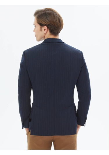 Lacivert Çizgili Modern Fit Örme Ceket Lacivert
