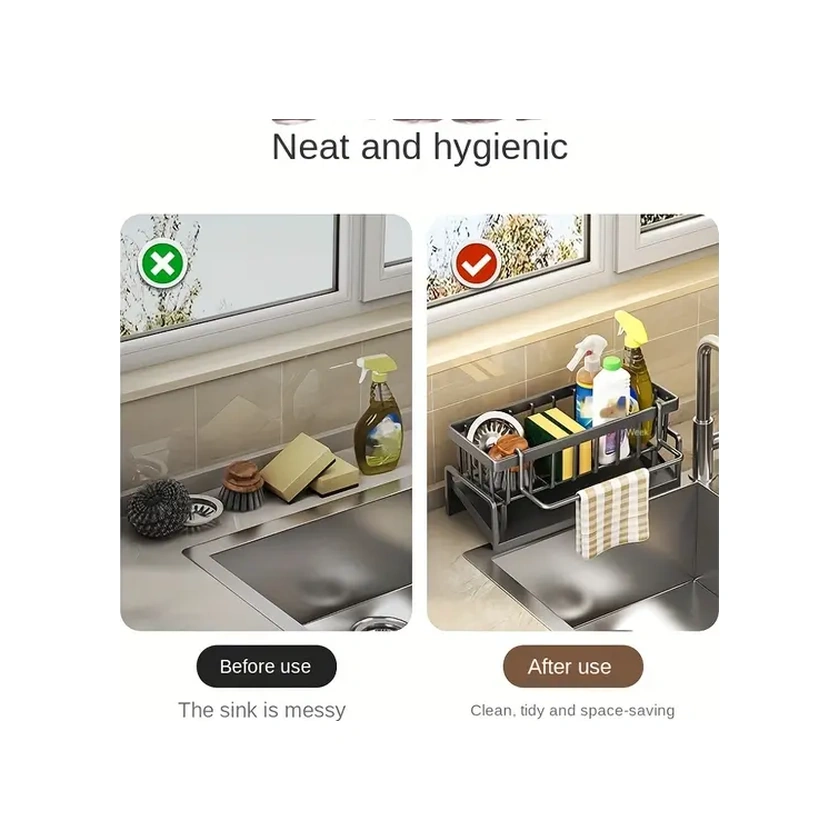 Chenkestoreone Siyah Plastik Lavabo Düzenleyici, Sünger Ve Bez Askılı Ev Kamp Mutfağı Organizer Siyah