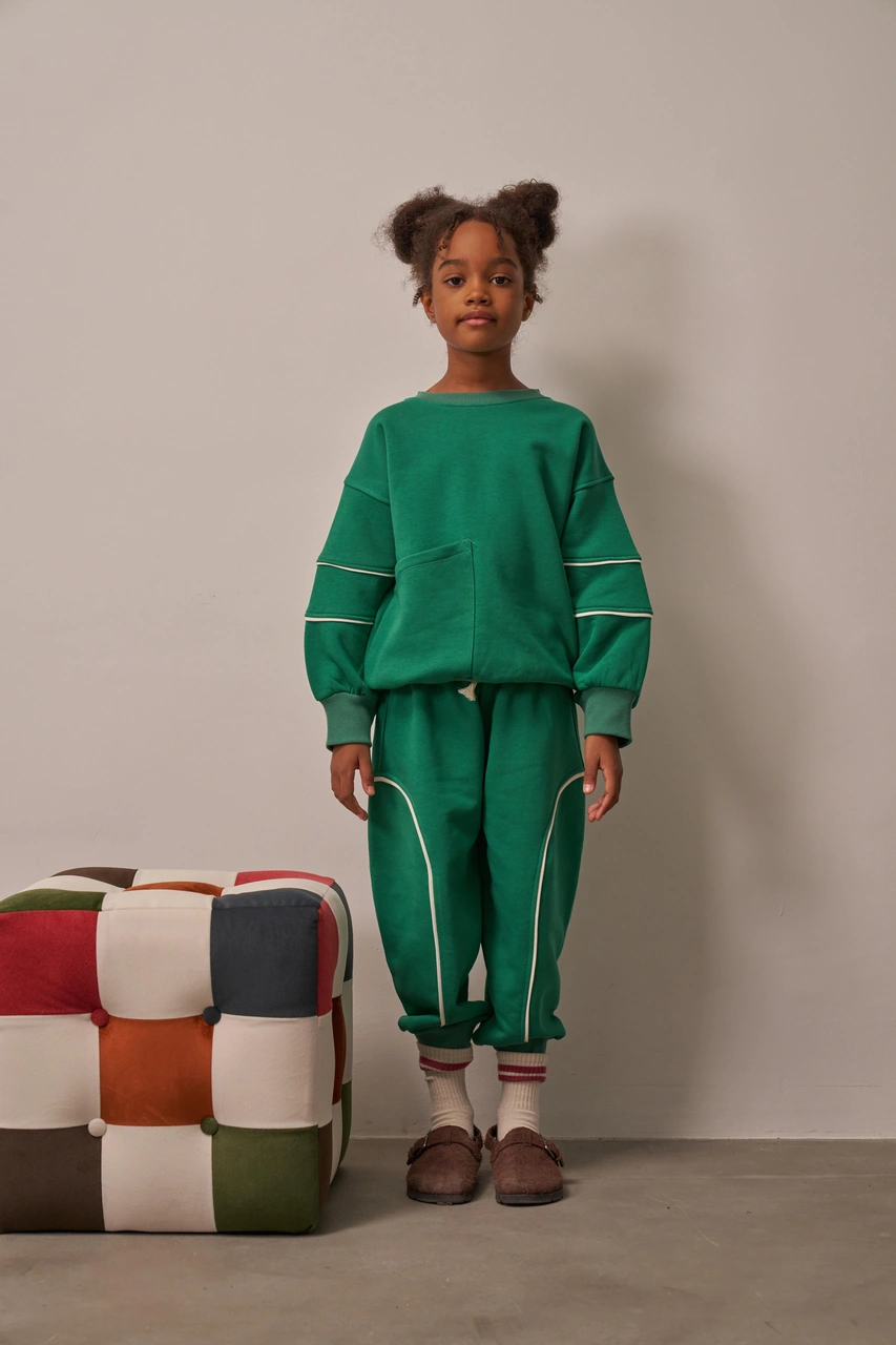 Yeşil Asimetrik Cep Detaylı Oversize Çocuk Alt Üst Takım Yeşil