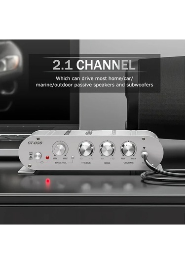 Hightower Siyah 2.1 Kanallı Ses Güç Amplifikatörü, 20wx2+40w Rms, D Sınıfı Dijital Subwoofer Çıkışlı