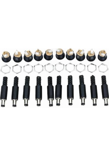 10 Set Dc Power Jak Erkek Fiş + Dişi Vidalı Soket 2.1Mm Set