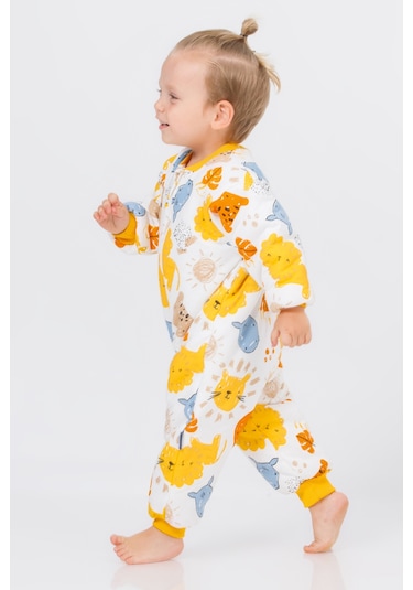 Kız Erkek Çocuk Kalın Elyaf Dolgulu 2.5 Tog Desenli Uyku Tulumu-sarı-beyaz Sarı - Beyaz