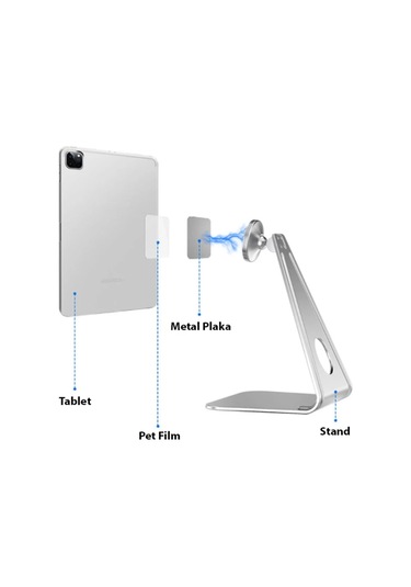 Ally Metal Masa Üstü Standlı Mıknatıslı Tablet Telefon Tutucu Gri