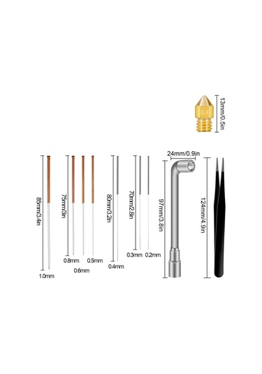 Leasetake 37 Adet 3d Yazıcı Nozulu Mk8 Nozulu 0.2, 0.3, 0.4, 0.5, 0.6, 0.8, 1.0mm Creality Cr-10 Ender 3 5 İçin Ekstruder Baskı Kafası