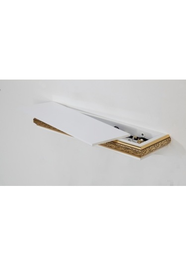 Decorotti Beyaz Altın Varak Gizli Bölmeli Duvar Rafı - Cirino A1-1