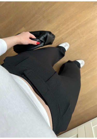 Kadın Likralı Cırt Kapama Lacivert Geniş Paçalı Rahat Palazzo Pantolon Siyah