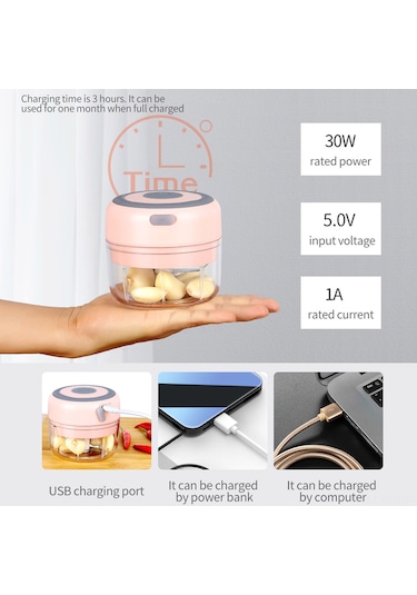 Kosona 250ml Usb Şarjlı Püskürtme Butonuyla Gönüllü, Biber, Zencefil, Sarımsak Ve Bebek Yemeği Blenderı - Pembe Diğer