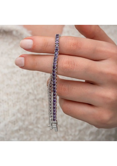 Diğer Gümüş Mor Zirkon Taşlı Su Yolu Kadın Bileklik Gümüş