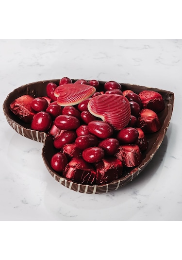 Çizgili Kalp Figür Çikolata Draje Ve Yaldızlı Çikolata Saklı