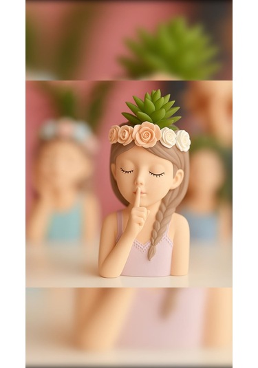 El Yapımı Çiçekli Kız Dekoratif Obje Zarif Tasarım 12 X 5 Cm - Mor