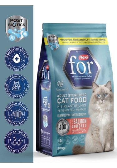 Kısırlaştırılmış Somonlu Postbiyotik Kedi Kuru Maması - 500 Gr