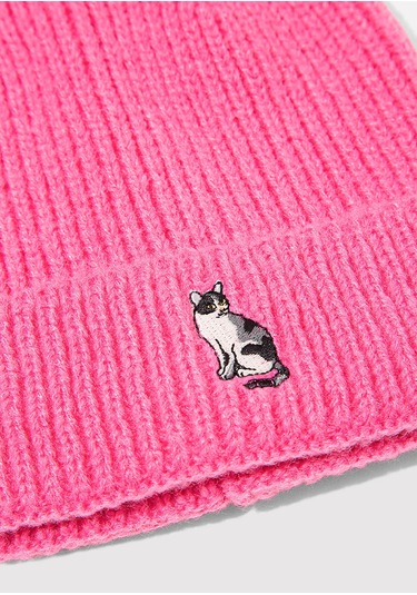 Mavi - Kedi Nakışlı Pembe Bere 1913941-28396 Pembe