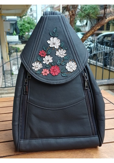 Durush Collection Hakiki Deri, Tasarım El İşlemesi Koyu Kahve Sırt Çantası Koyu Kahverengi