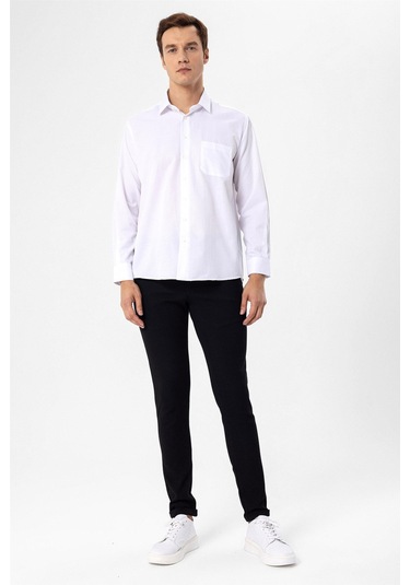 SÜVARİ Beyaz Regular Armürlü Klasik Yaka Gömlek Beyaz