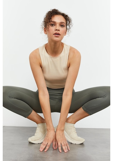 Tommy Life Çağla Yüksek Bel Slim Fit Dar Paça Kadın Kapri Tayt - 93097 Çağla