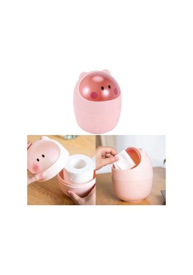 Pazly--mini Çöp Kutusu Masaüstü Çöp Sepeti Temizleme Varil Küçük Masa Düzenleyici Depolama Çöp Kovaları Hayvan Çöp Tenekesi Kağıt Havlu Kabı Pembe