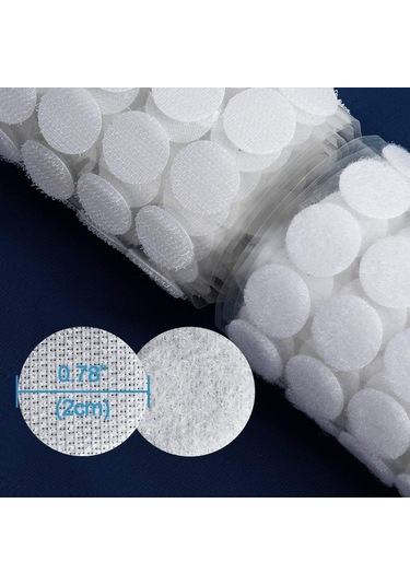 Arkası Yapışkanlı Yuvarlak Cırt Cırtlı Bant. Cırt Bant 1 Cm Genişlik-100 Çift-Beyaz