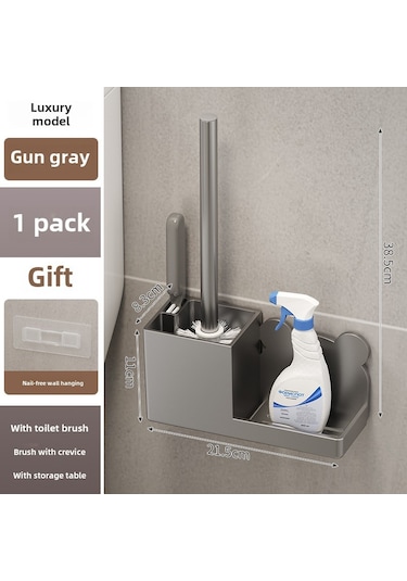 Yuntech01 Duvar Montajlı Tuvalet Fırçası Tutucu, Delme Yok, Plastik Materyal, Banyo Temizliği Aleti, Kutuphane Bölümü, Gri Renk, 1 Adet Diğer