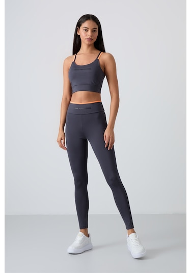 Tommylife Antrasit Esnek Standart Fit Performans Kadın Tayt Takım - 95333