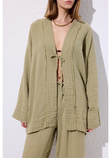 Müslin Geniş Kollu Kimono Adaçayı Adaçayı