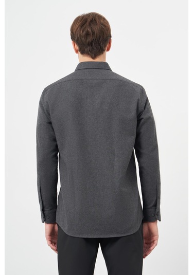 Siyah Uzun Kol Düz Gabardin Sert Yaka Cepli Pamuklu Classic Comfort Fit Gömlek 1004245168 Siyah