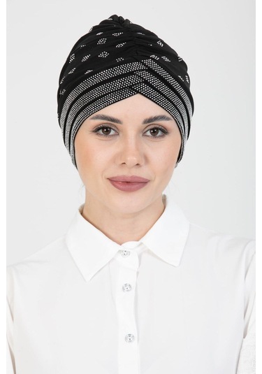 Taşlı Çapraz Geçmeli Taşlı Bone Sdfptgb1001 Siyah