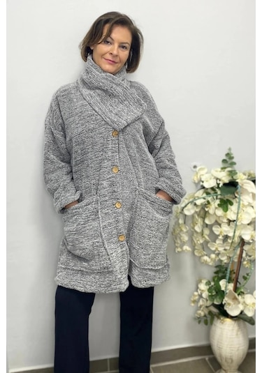Mia Butik Kadın Gri Peluş Hırka Gri