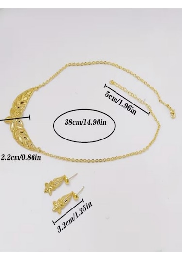 Şık Altın Rengi Buğday Çiçeği Etnik Kolye Ve Küpe Seti Altın