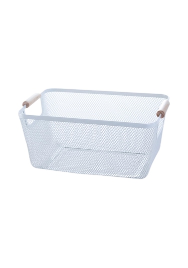 Suntek Ahşap Saplı Metal Tel Saklama Sepeti Makyaj Düzenleme Beyaz