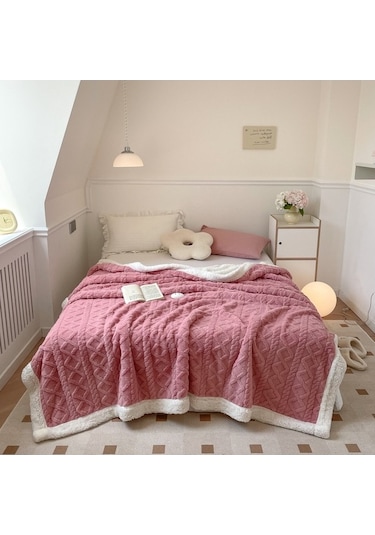 Flybuy Yumuşak Pembe Kuzu Yoğun Kadife Hqgoodstore Ev Düz Çift Battaniye 200x150cm Pembe