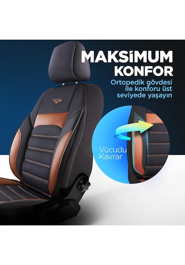 Panda Special Serisi Jakar Kumaş Oto Koltuk Kılıfı - Siyah - Taba