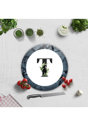 Decorita Cam Kesme Tahtası - Cam Kesme Tablası - Harfli Tasarım T Çap 32 CM